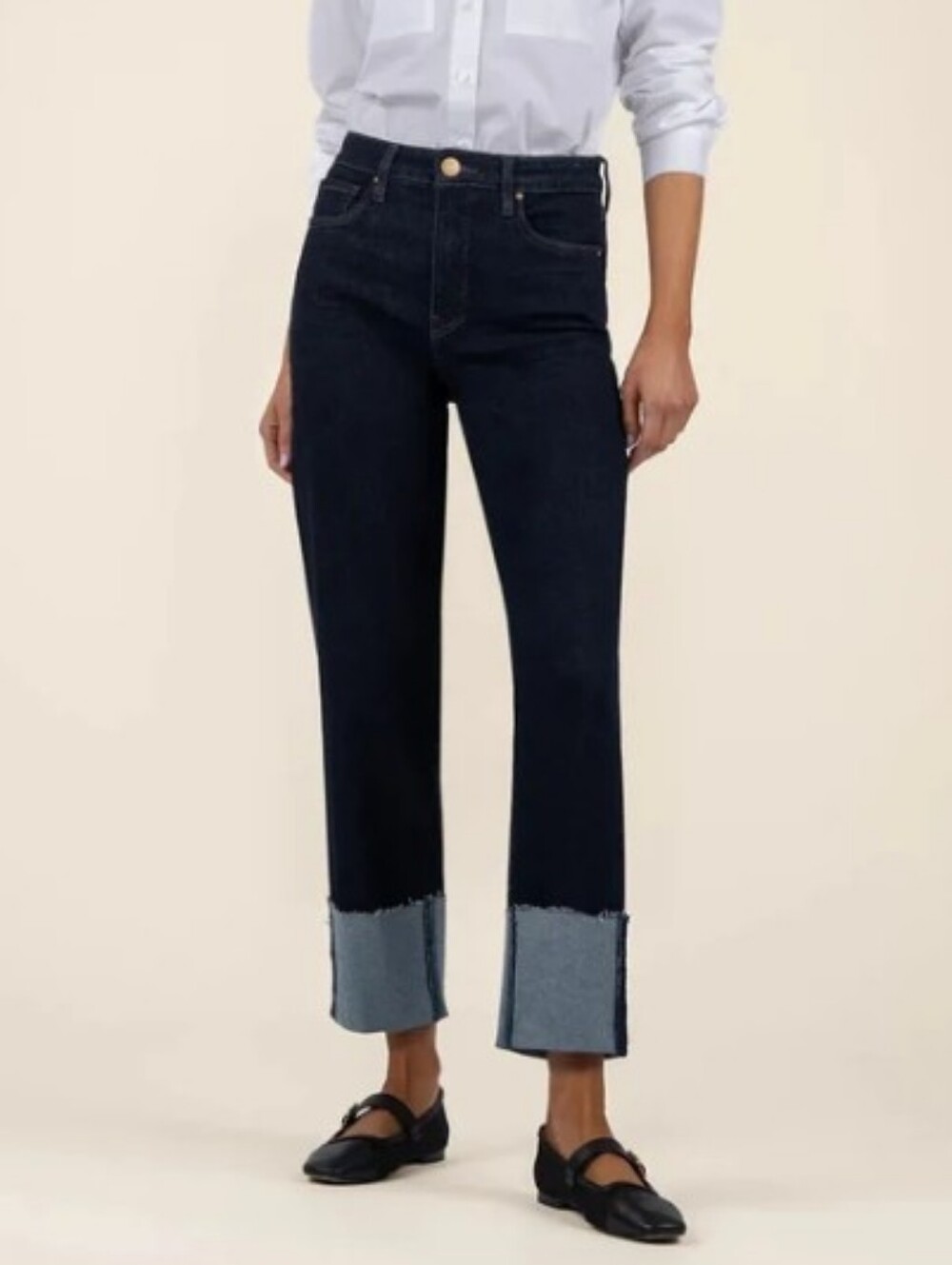 Kut From The Kloth Fay High Rise Fab Ab Straight Leg Jeans Rolled Cuff Raw Hem 6